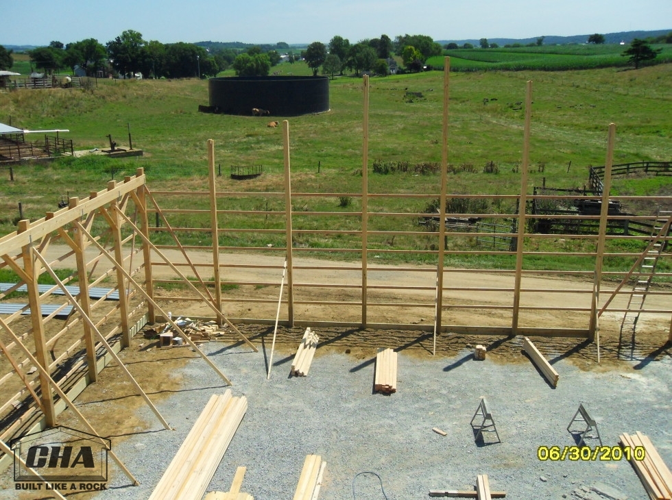 a pole barn during initial phase of construction