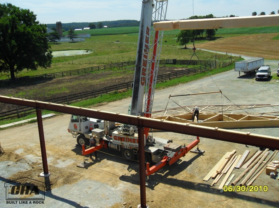 crane lifting pole barn roof materials
